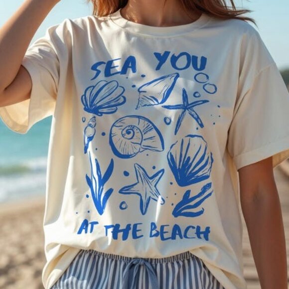 Tops - Seashell Shirt, Coastal Fisherman Aesthetic Tee
